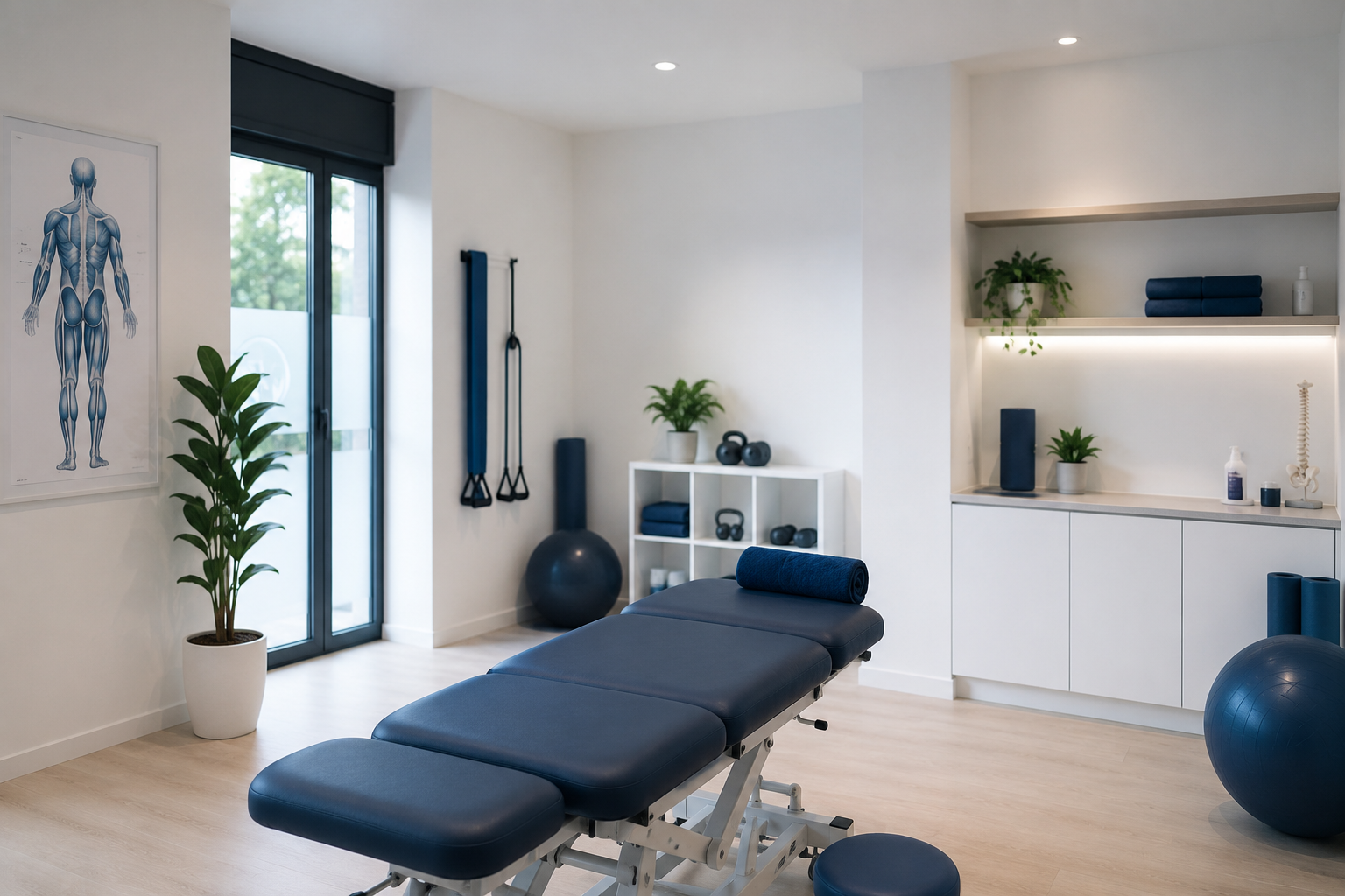 Nikki Beauty Bar & Spa treatment room with a plinth, natural light and clinic equipment